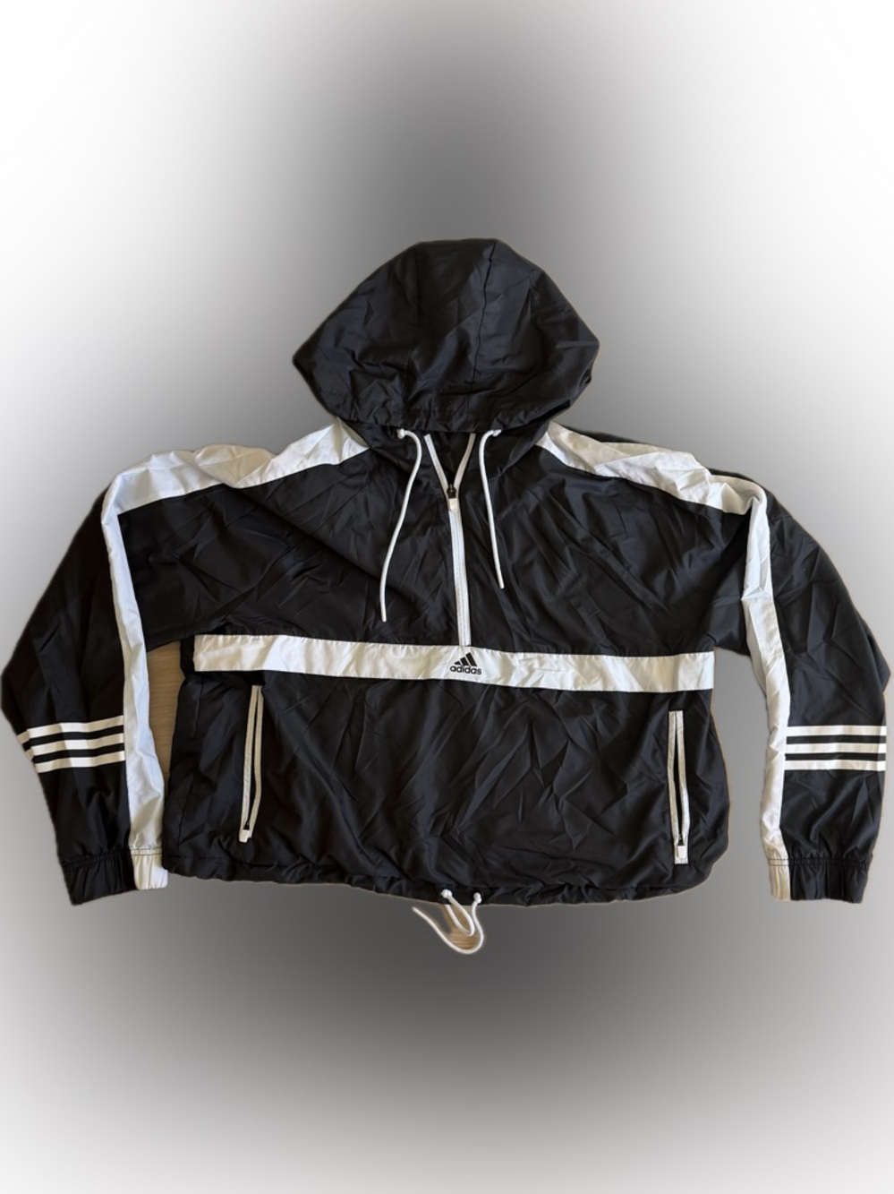 adidas Black & White Hooded Windbreaker Jacket